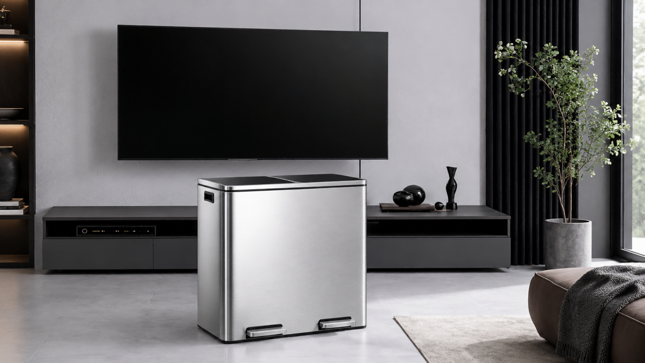 SONGMICS HOME dual-compartment stainless steel step trash can.